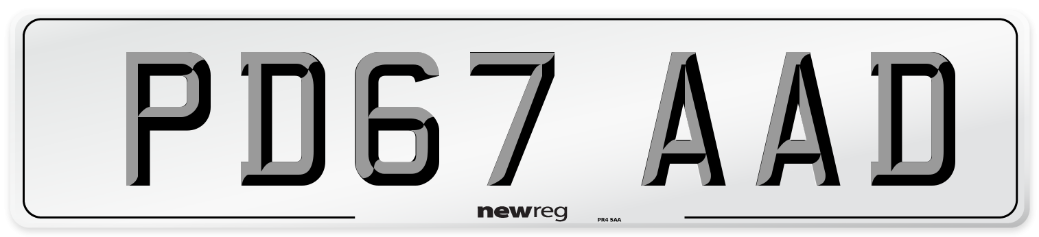 PD67 AAD Number Plate from New Reg